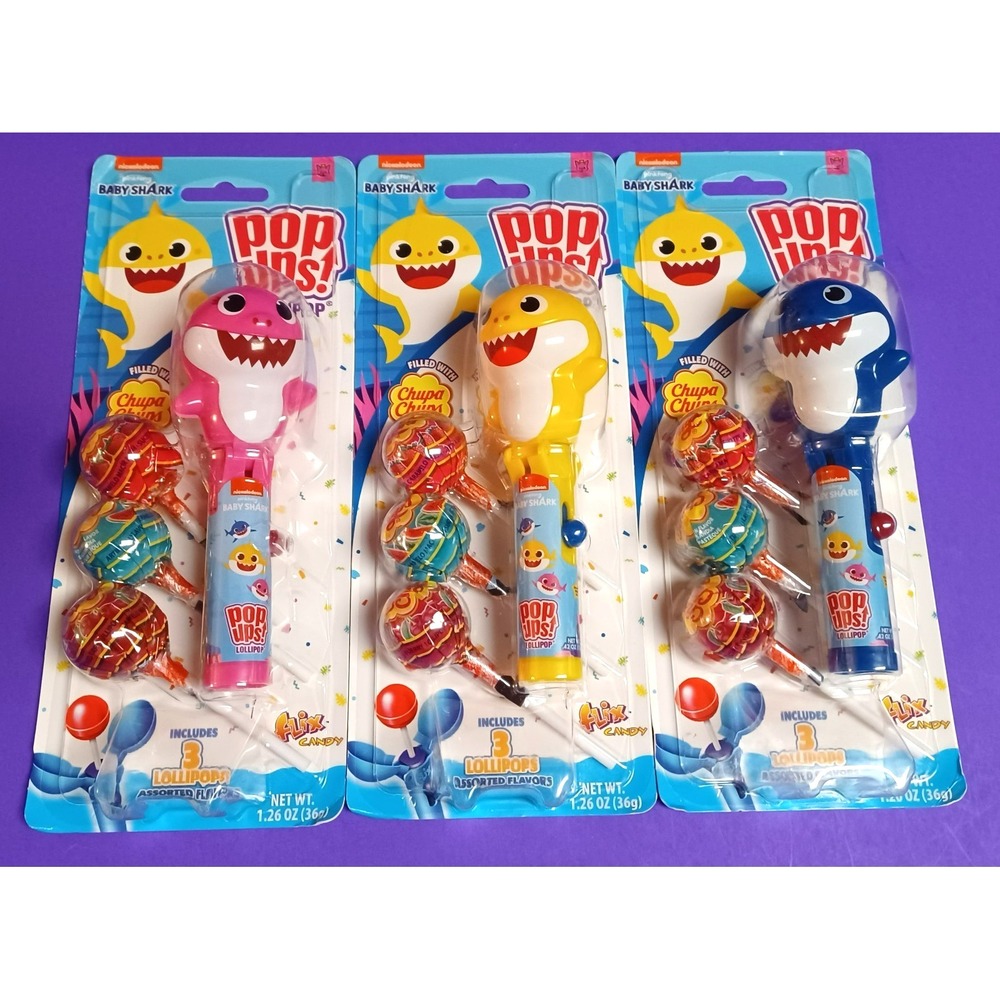 NEW 3 Pinkfong Baby Mommy Daddy Shark Flix Pop Ups Lollipop Holder